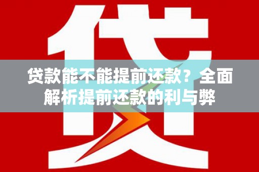 泌阳贷款能不能提前还款？全面解析提前还款的利与弊